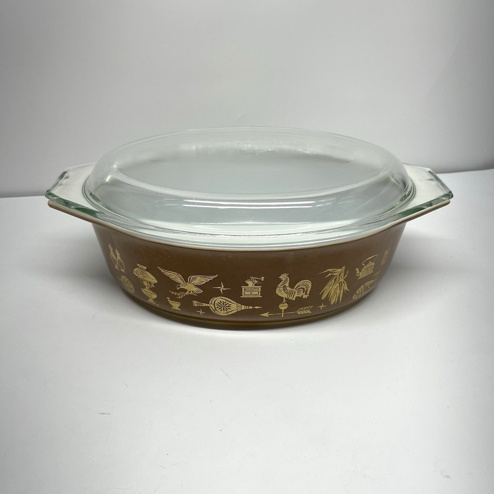 Vintage Pyrex Early American Oval 2.5 Qt. Casserole Dish 045 With Lid  FLAWED